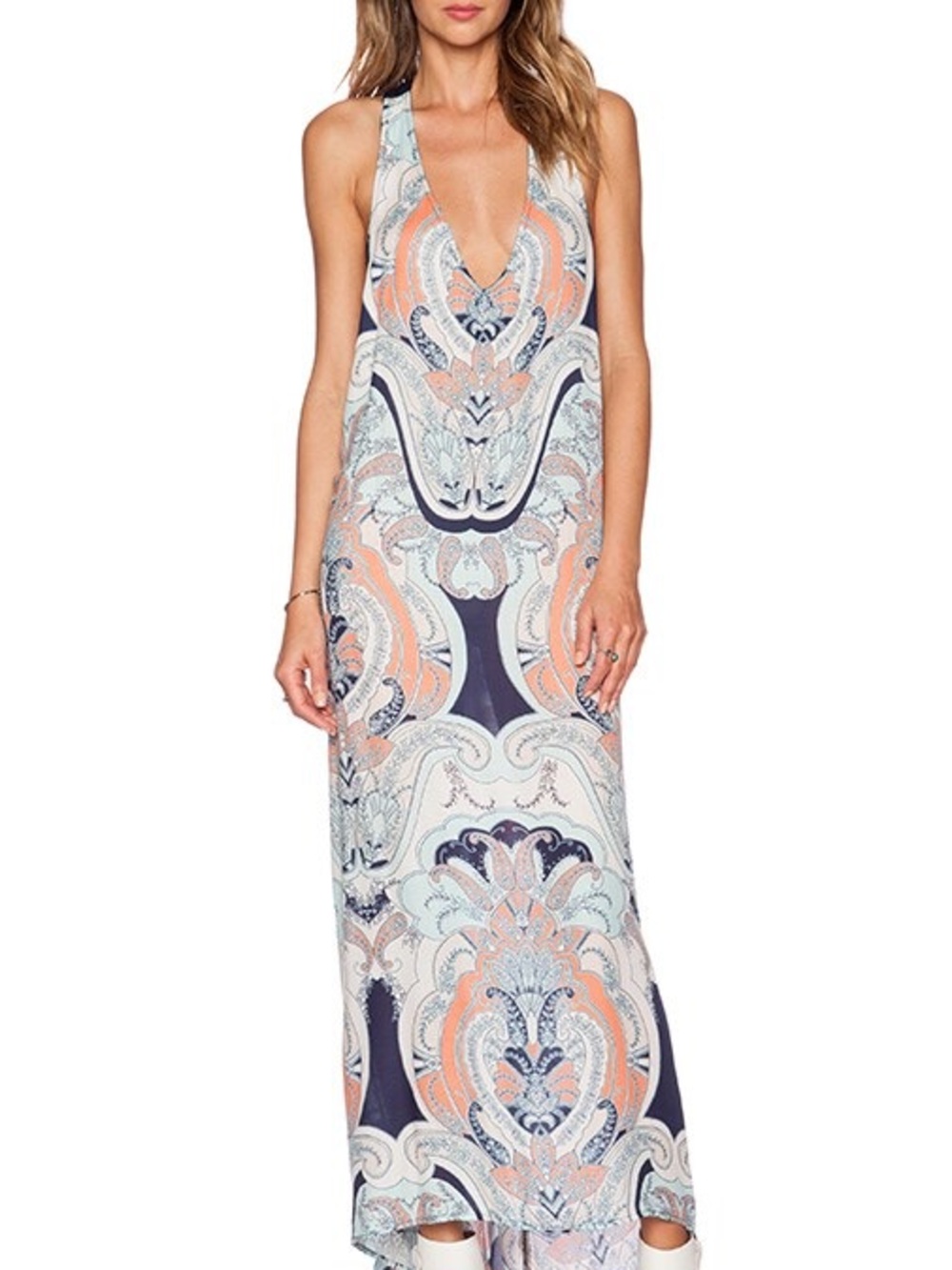 Tea Collection Coral, Navy and Mint Paisley Halter Maxi Dress